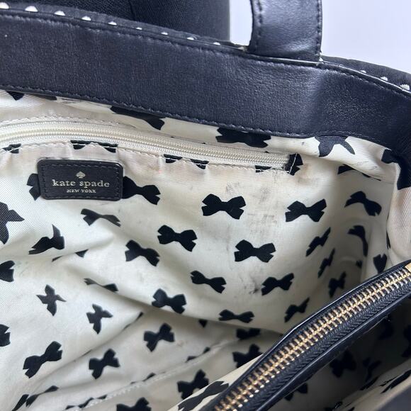 Kate Spade NY Chelsea Park Elena Tote Black White Cream Jacquard Polka Dots - Picture 9 of 10